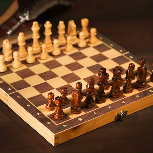 3 In 1 Portable Travel Chess Checker Backgammon | Wooden Game Set - Medium 24*24cms